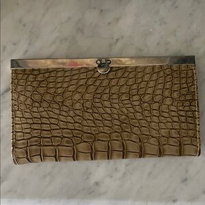 Crocodile Embossed Olive Green Large Continental Wallet Clutch Purse